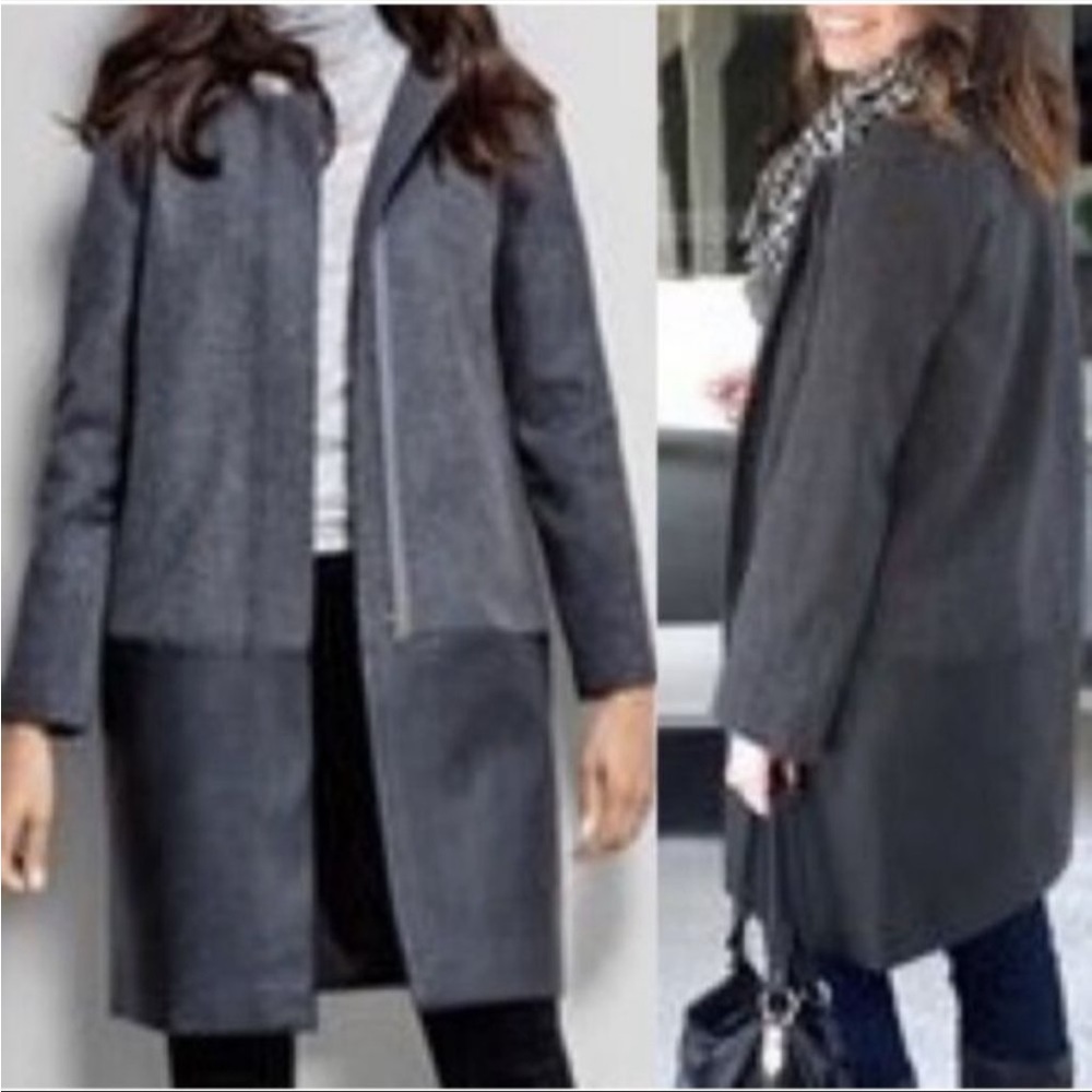 J.Crew Collarless Gray Wool Coat with Faux Leather Panel Size 4